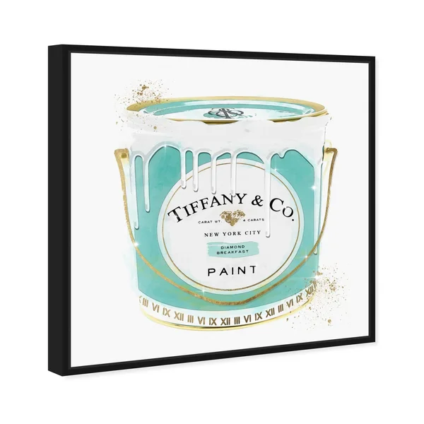 Oliver Gal Fashion and Glam Wall Art Framed Canvas Prints 'Priceless Fashion Paint' Cans - Blue - White - 12 x 12
