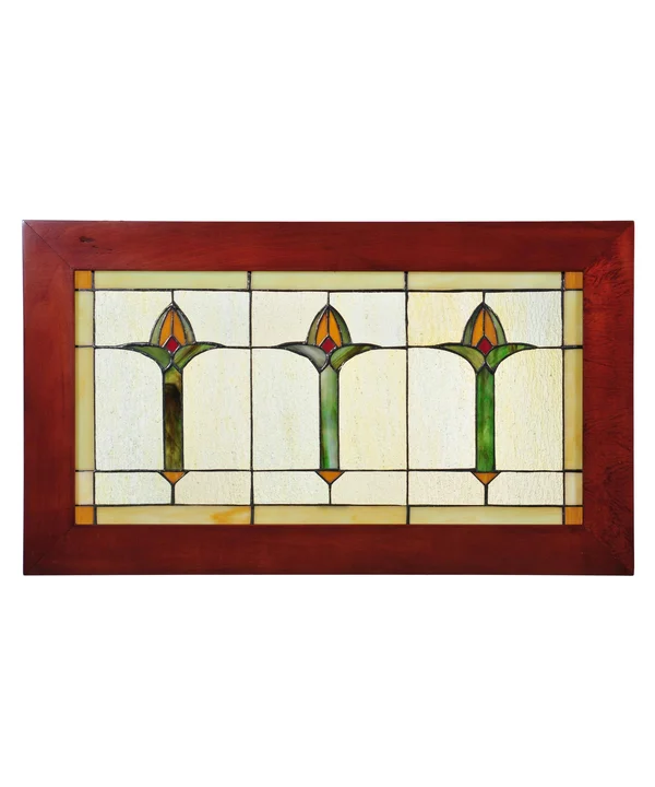 Meyda Tiffany 97961 24x22 W x 14x22 H Arts & Crafts Bud Trio Wood Frame Stained Glass Window