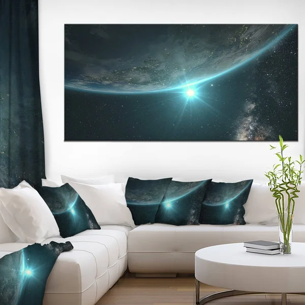 Design Art Sunrise in Earth from Space Contemporary Landscape Canvas Art, 40X20x22