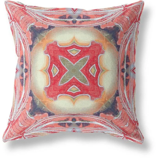 Pastel Floral Squares Blown and Closed Pillow Pink Peach Red 28x22x28x22