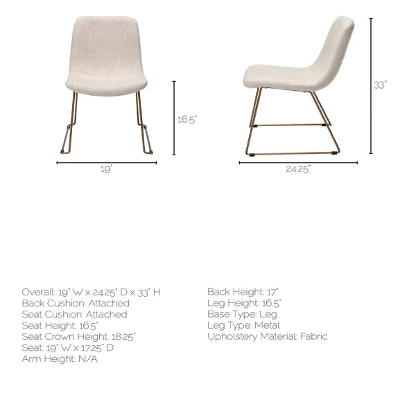 HomeRoots 380431 Cream Fabric Seat with Gold Metal Frame Dining Chair, 33 x 24.3 x 19