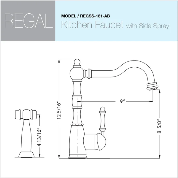 Houzer Regal Traditional Kitchen Faucet with Sidespray and CeraDox Technology, Brushed Brass (regss-181-bb)
