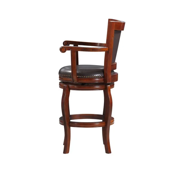 Swivel Barstool with Sleek Rolled Arms and Nailhead Accents, Brown, Saltoro Sherpi
