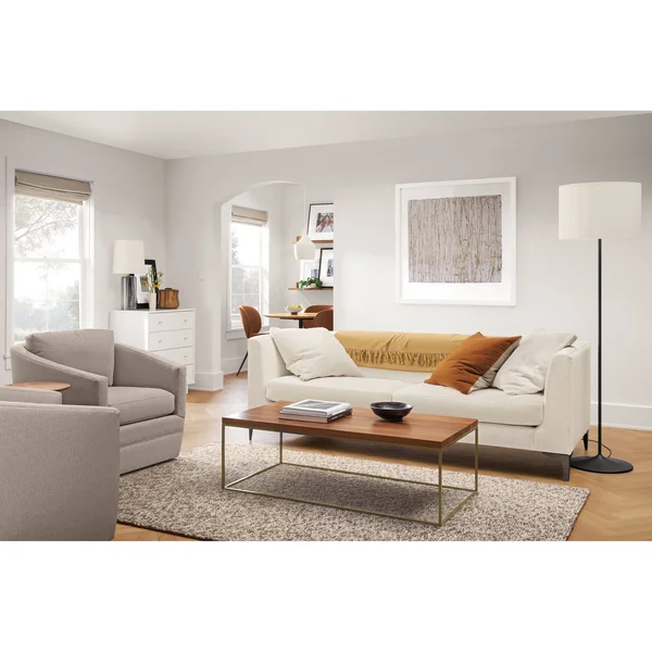 Room & Board - Modern Tyne 40W 40D 15H Square Coffee Table, Smoke Tempered Glass Top w/ White Base