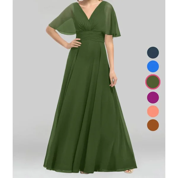 Azazie A-Line/Princess V-Neck Floor-Length Chiffon Bridesmaid Dresses - Olive