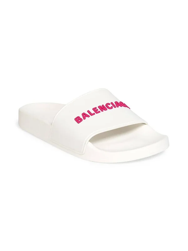 Balenciaga Logo Pool Slide Sandals - White, Women's, 41EU, Sandals Slides