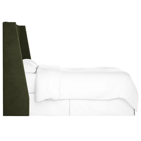 Twin Nail Button Tufted Wingback Headboard in Velvet Loden Green - Skyline Furniture