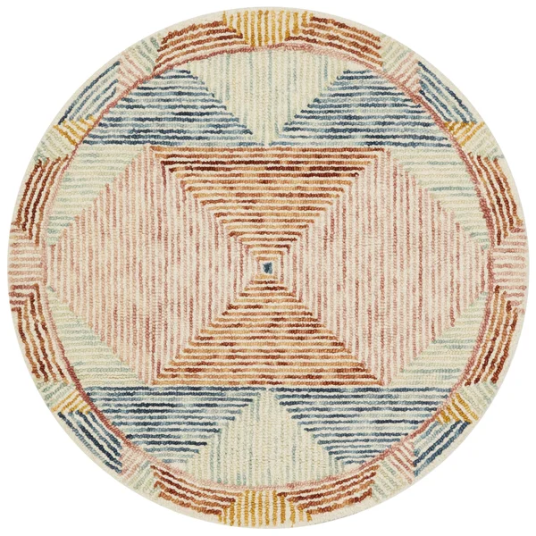 Alexander Home Kaleidoscope Geometric Hand-Hooked Wool Rug - 3&0x22 x 3&0x22 Round - Ivory - Multi