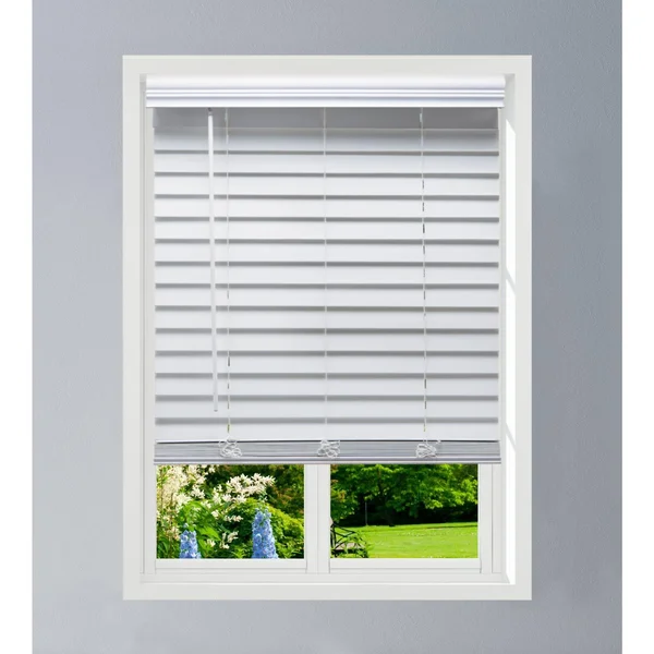 Linen Avenue Custom Cordless Faux Wood Blind White, 61 W x 48 H Flush Inside Mount