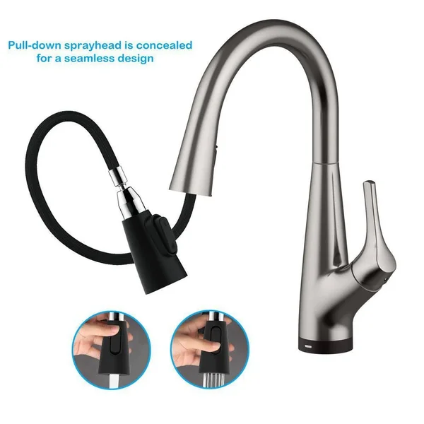 Glacier Bay Eagleton Sinlge-Handle Pull-Down Sprayer Kitchen Faucet with Water Filter in Stainless Steel, Silver