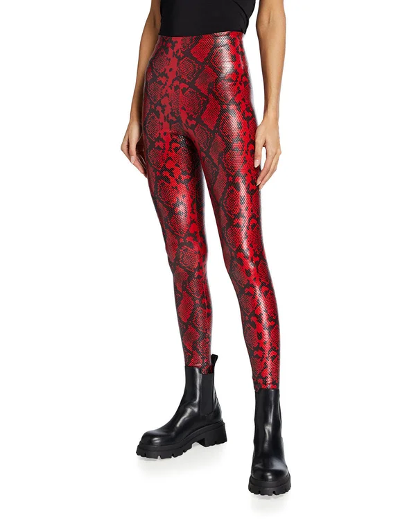 Commando Faux Leather Animal Legging - Red - Casual Pants
