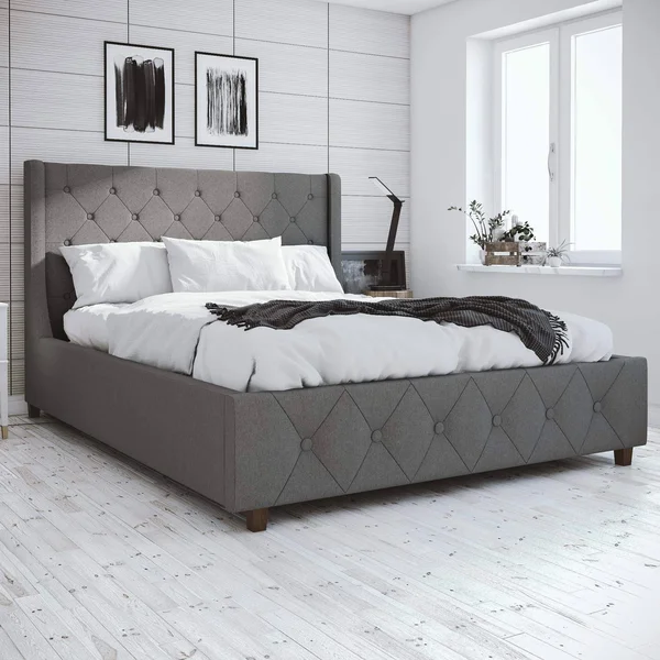 Queen Mercer Linen Upholstered Bed Light Gray - CosmoLiving by Cosmopolitan