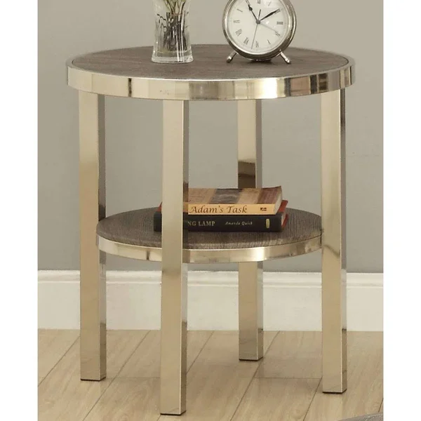 Acme 80387 Elwyn End Table - Walnut & Brushed Nickel