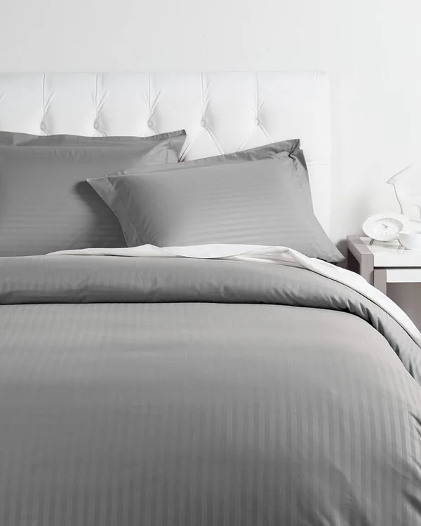 Egyptian Cotton 650 Thread Count Stripe Duvet Cover Set Full/Queen-Grey