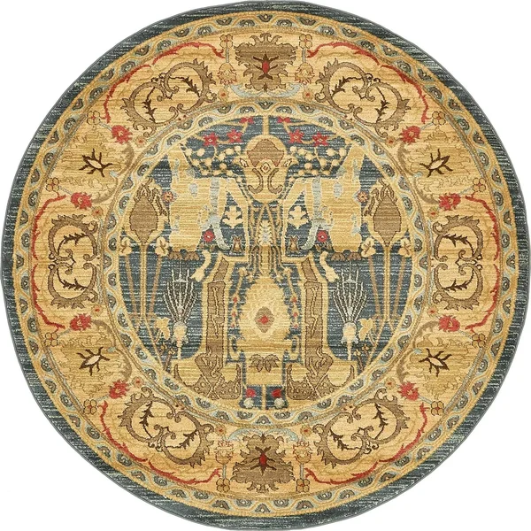 Unique Loom Marwan Sahand Round Rug - 6& x 6& Navy Blue