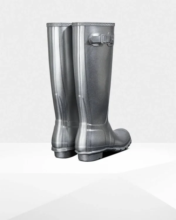Women's Original Tall Cosmic Glitter Rain Boots Silver, US 7