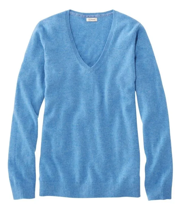 Women's Classic Cashmere Sweater - V-Neck Blue Medium, L.L.Bean