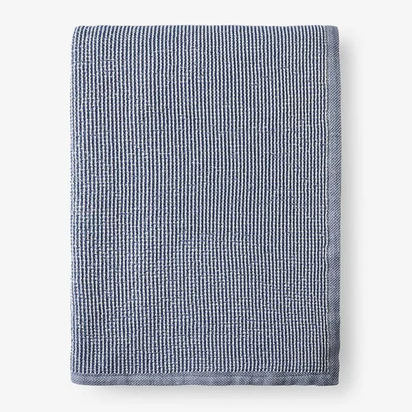 The Company Store Ellington Navy Cotton King Woven Blanket, Blue