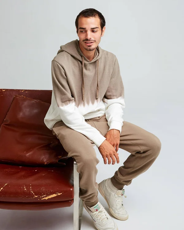 Richer Poorer Men's Recycled Fleece Hoodie, Size Medium, Warm Grey Dip Dye