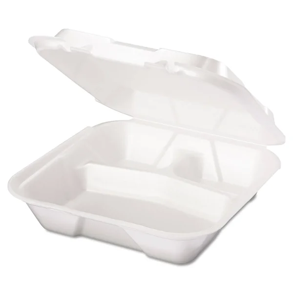 Genpak Foam Hinged Container, 3-compartment, White, 100 Containers (GNPSN203)