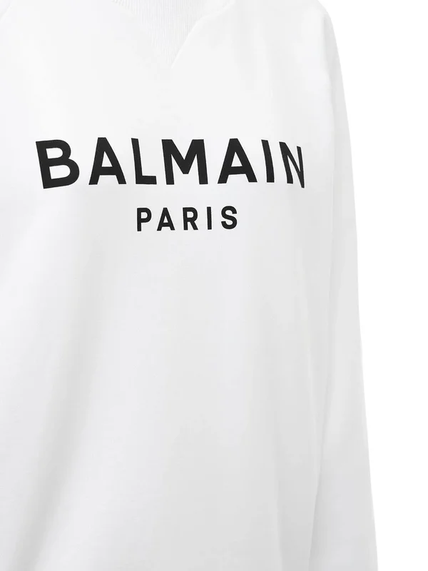 Balmain - Women Logo Printed Cotton Sweatshirt White/Black Xxs