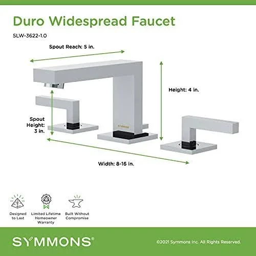 Symmons SLW-3622-1.0 Duro Widespread 2-Handle Bathroom Faucet with Drain Assembly in Polished Chrome (1.0 GPM)