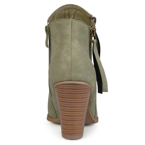 Brinley Co. Women's Faux Suede Stacked Wood Heel Double Zipper Booties - Size: 8.5, Beige