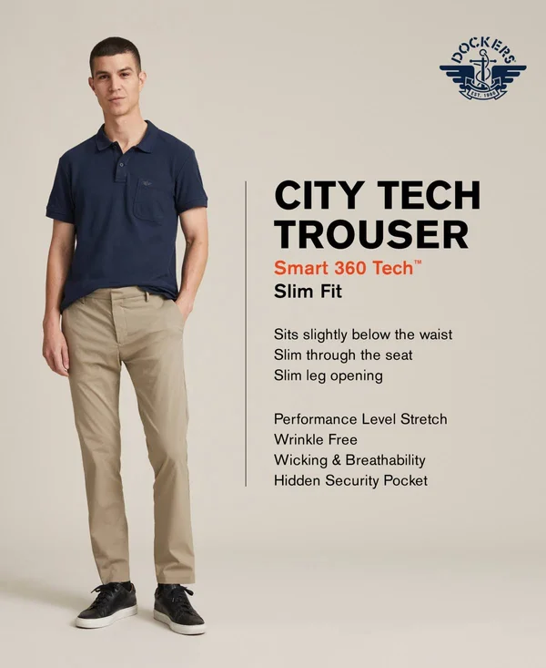Dockers Men's Slim Fit City Tech Trousers - Gray 32x32