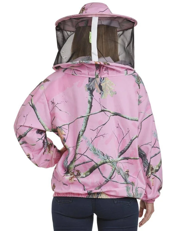 Natural Apiary USA Beekeeping Smock - Polycotton Jacket - Non-Flammable Round or Fencing Veil PinkForest, Round, XL
