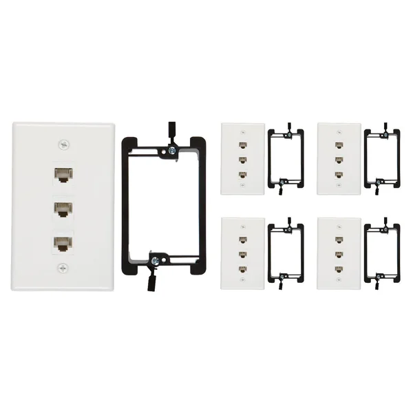 Buyer&s Point 3 Port Cat6 Wall PLATE - Female-Female with Single Gang Low Voltage Mounting Bracket Device Pack of 5 White 3 Port