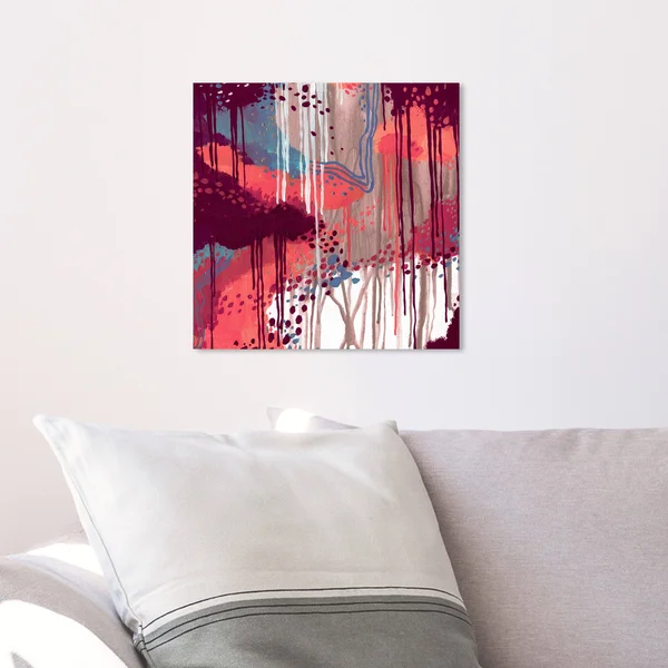 Oliver Gal 'Wine Wine Wine' Abstract Wall Art Canvas Print Paint - Pink, Blue - 12 x 12