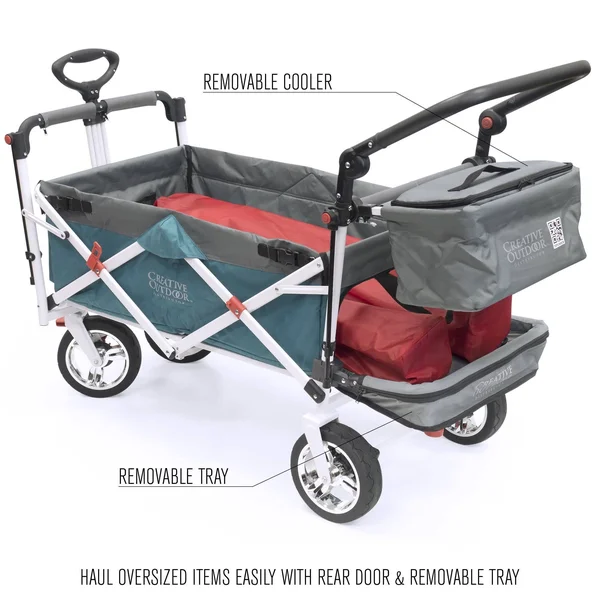 Creative Outdoor Push Pull Collapsible Folding Wagon Stroller Cart for Kids Silver Series Beach Park Garden & Tailgate - Tea