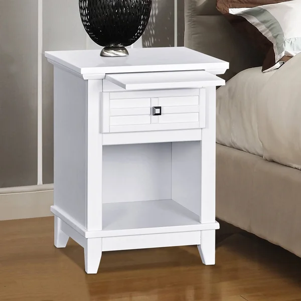 Drawer Solid Wood Nightstand - White