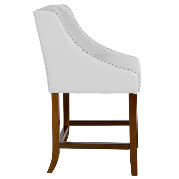 Lancaster Home Carmel Series Walnut (Brown) Wood 24-Inch High Counter-Height Transitional Stool with Accent Nail Trim (Set of 2)