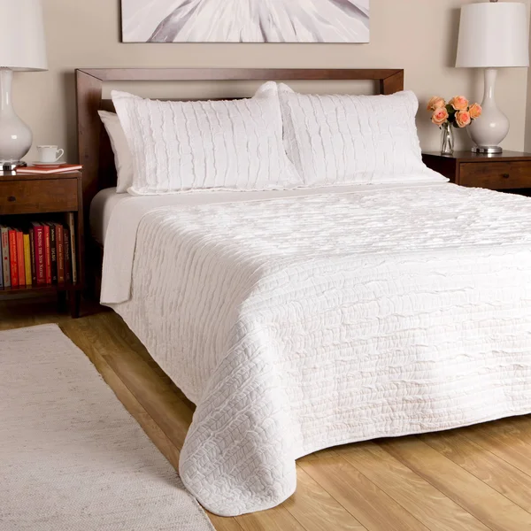 Greenland Home Ruffled Quilt Set - Twin, White