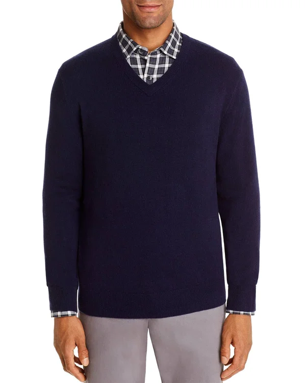 The Men's Store at Bloomingdale&s Cashmere V-Neck Sweater - 100% Exclusive - Gray - Size Small - Gray Navy Twist