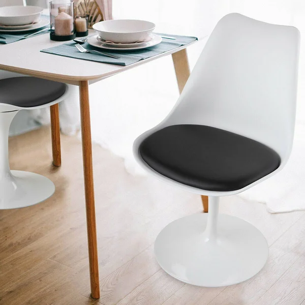 Zipcode Design Swivel Tulip Side Chair for Kitchen and Dining Room Bar with Cushioned Seat and Curved Backrest, White and Black
