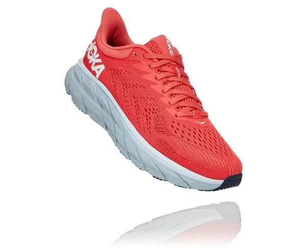 Hoka One One Women's Clifton 7 Running Shoes, Coral/White