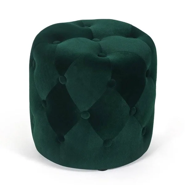 Homebeez Round Velvet Ottoman Foot Rest Stool (Gray)