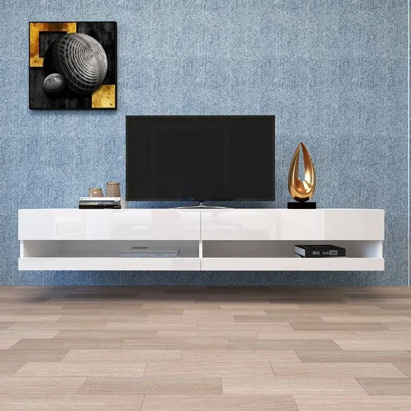 180 Wall Mounted Floating 71inch TV Stand with 12 Color LEDs White