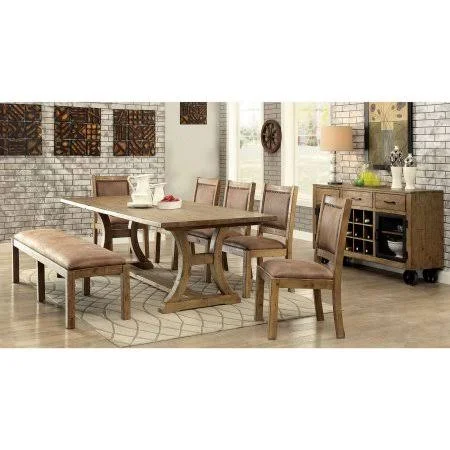 Furniture of America Giovani Industrial Leatherette Dining Chair, Rustic Pine, 2pk