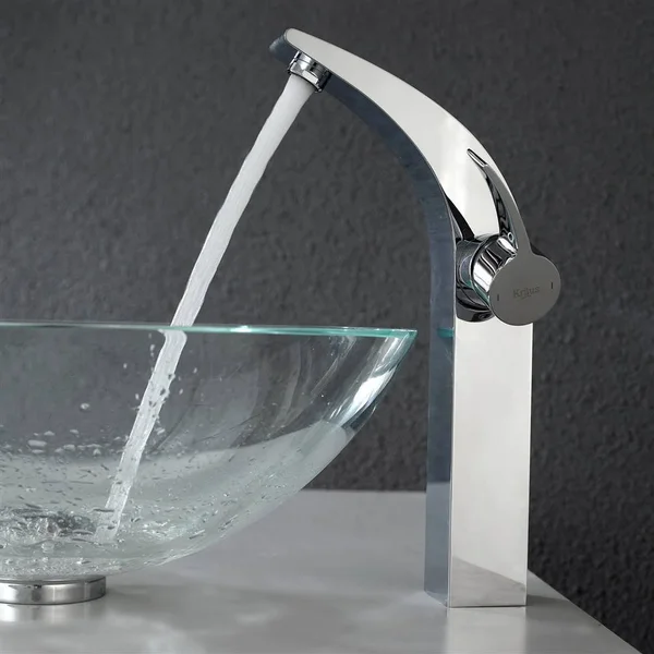 Kraus C-GV-100-12mm-14700CH Crystal Clear Glass Vessel Sink and Illusio Faucet Chrome