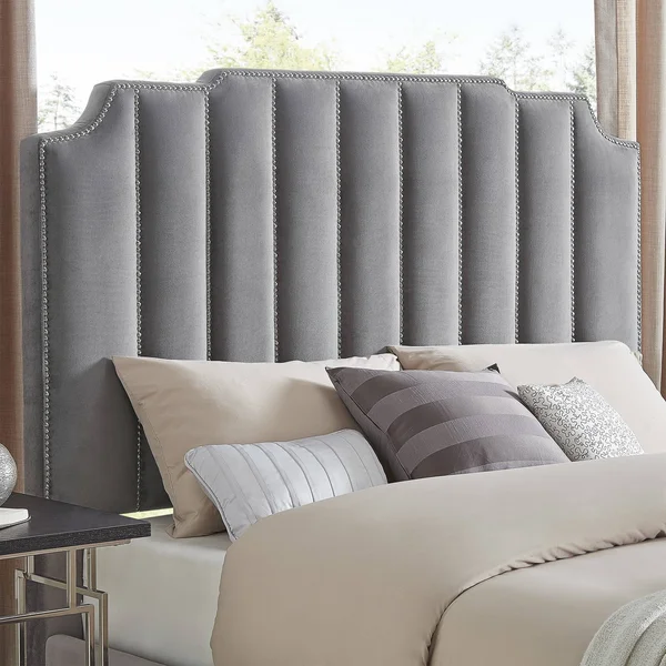 Chareau Velvet Upholstered Nailhead Headboard by Inspire Q Bold - Grey Velvet - Queen