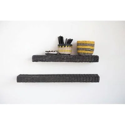 Julianna Handwoven Water Hyacinth Wall Shelf Birch LANE? Size: 2x22 H x 23.5x22 W x 4.75x22 D, Finish: Black