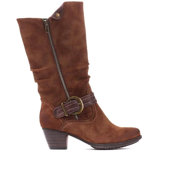 Pavers Women's Lightweight Calf Boot with Buckle - Burgundy - US 05