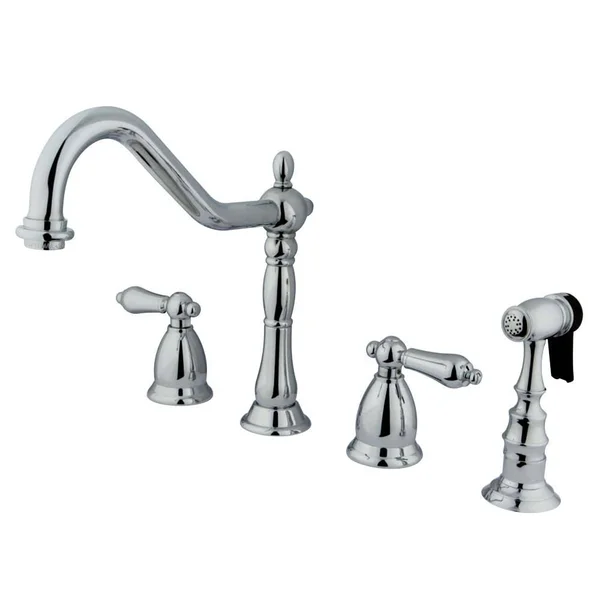 Kingston Brass KS1795ALBS Heritage Oil Rubbed Bronze Double Handle Widespread Kitchen Faucet with Brass Sprayer