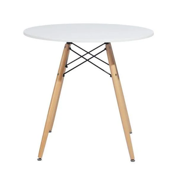 Furniturer Chad White Top Beech Legs Round Dining Table - White Beech