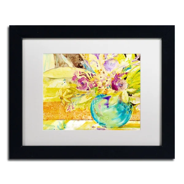 Trademark Fine Art &The Aqua Vase& by Sheila Golden Framed Painting Print - Size: 16x22 H x 20x22 W, Frame Color: Brown