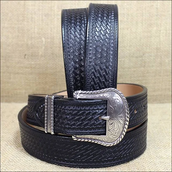 Justin Men's Bronco Basketweave Leather Belt Black 32