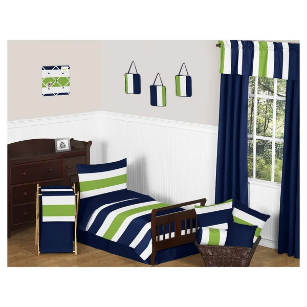 Sweet Jojo Designs Navy and Lime Stripe 5-Piece Toddler Bedding Set